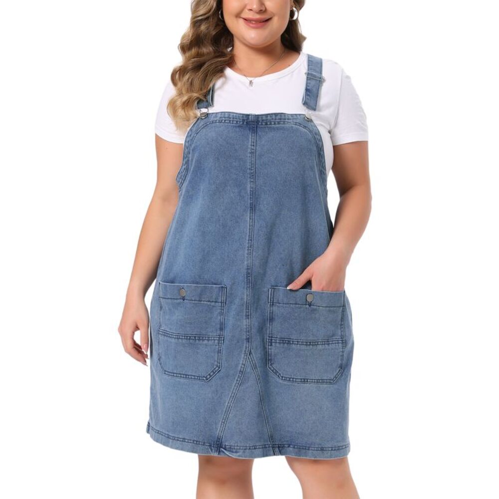 Women Plus Size Denim Overalls Dress Casual Summer Rompers Gray Blue